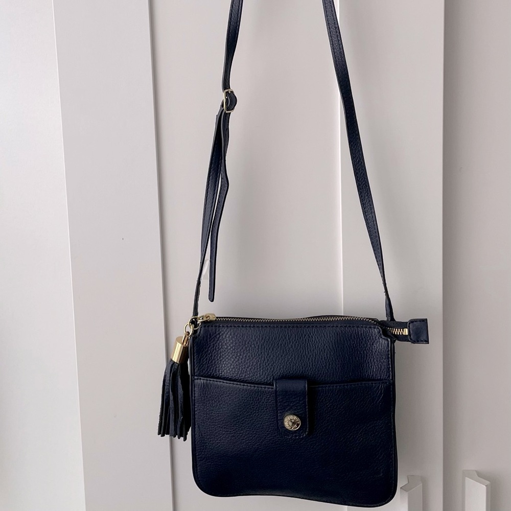 Talbots Navy Blue Leather Crossbody Bag with Tassel